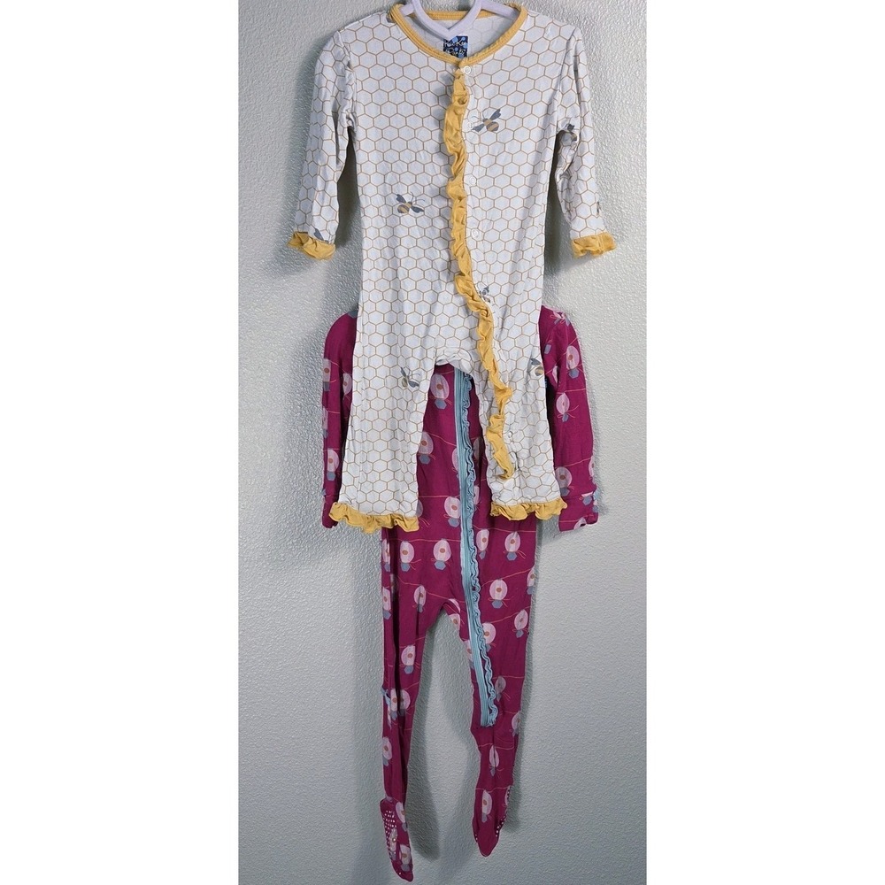 Kickee Pants Bamboo Pajama Bundle 6-12M Bee Romper + Pink Footie Sleeper